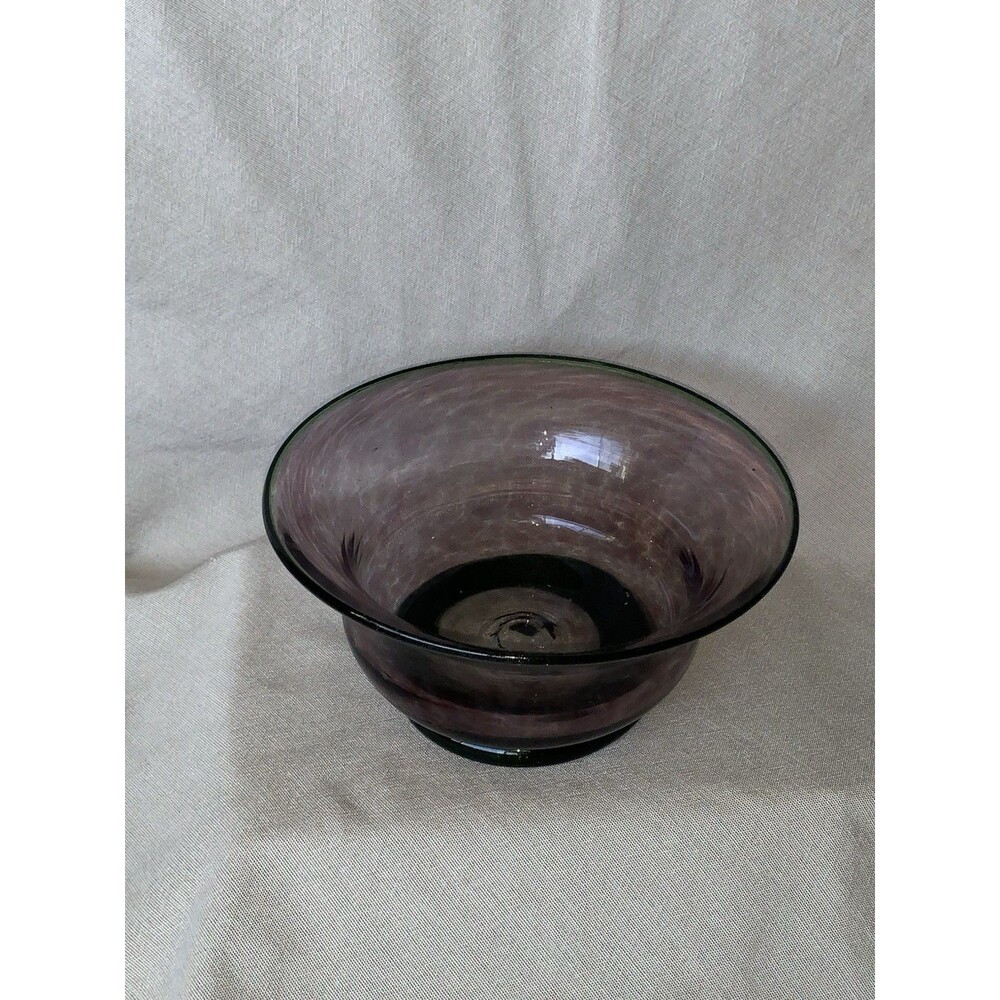 Bowl Hand blown Art Glass Purple Swirl Scandinavian Vintage EUC 8” Lip 5” Bowl